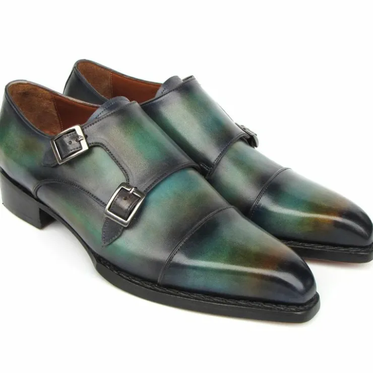 Discount Paul Parkman Double Monkstrap Shoes Green / Blue