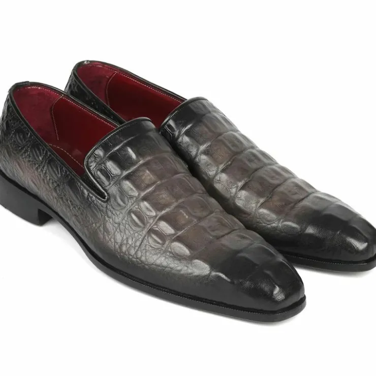 Best Sale Paul Parkman Embossed Croco Calfskin Loafers Gray