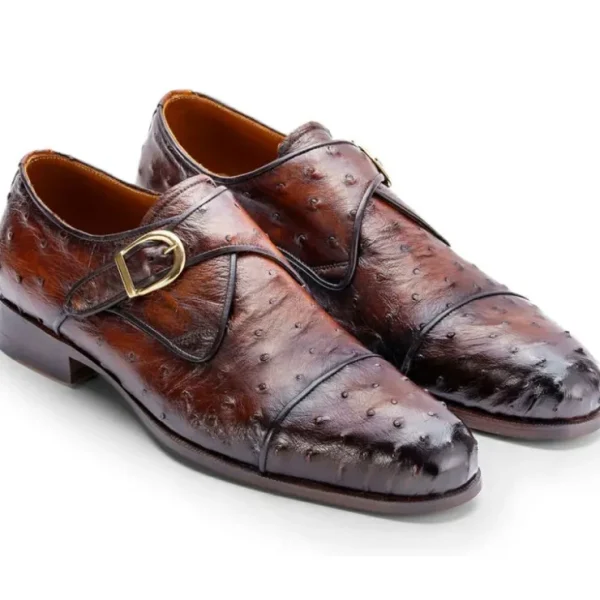 Hot Paul Parkman Genuine Ostrich Monkstrap Brown