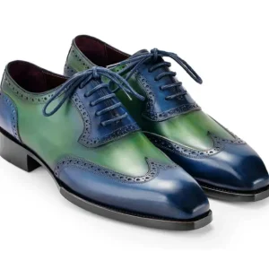 New Paul Parkman Goodyear Welted Wingtip Oxford Blue & Green Blue&Green