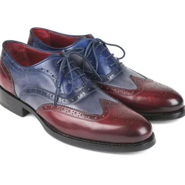 New Paul Parkman Goodyear Welted Wingtip Oxfords Bordeuax Grey Blue BordeuaxGreyBlue