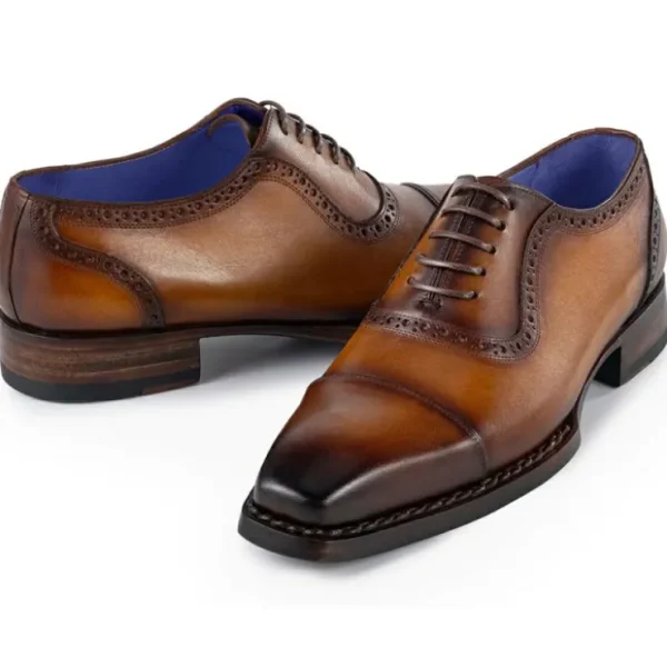 Clearance Paul Parkman Goodyear Welted Cap Toe Oxfords Burnished Camel BurnishedCamel