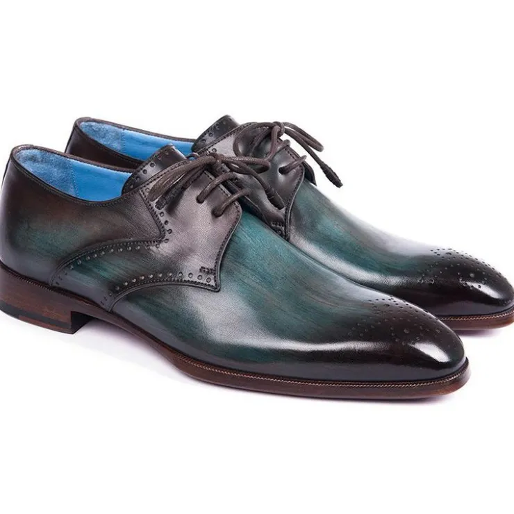 Best Paul Parkman Leather Medallion Toe Derby Shoes Turquoise & Brown Turquoise/Brown