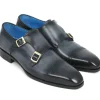 Shop Paul Parkman Leather Monk Strap Shoes Navy