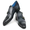 Shop Paul Parkman Leather Monk Strap Shoes Navy