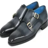 Shop Paul Parkman Leather Monk Strap Shoes Navy