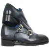 Shop Paul Parkman Leather Monk Strap Shoes Navy