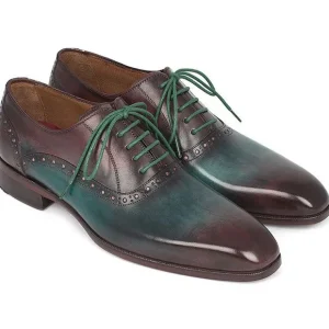 Clearance Paul Parkman Leather Plain Toe Oxfords Green & Bordeaux Green/Bordeaux