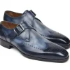 Best Paul Parkman Leather Single Monk Straps Wingtip Shoes Navy