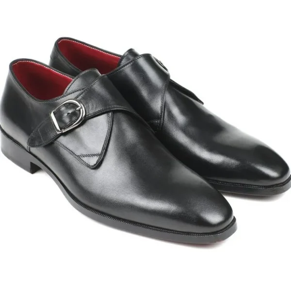 Fashion Paul Parkman Leather Single Monk Strap Shoes Black ShoesBlack