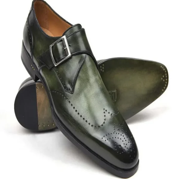 Clearance Paul Parkman Leather Single Monk Straps Wingtip Shoes Green