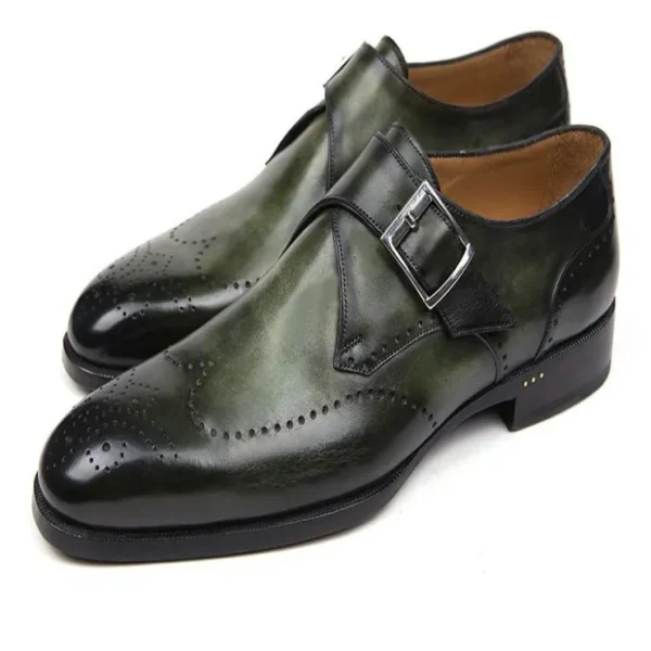 Clearance Paul Parkman Leather Single Monk Straps Wingtip Shoes Green