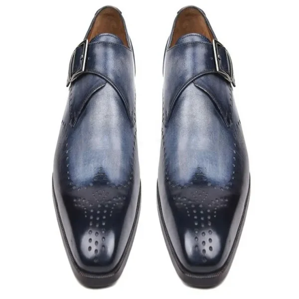 Best Paul Parkman Leather Single Monk Straps Wingtip Shoes Navy