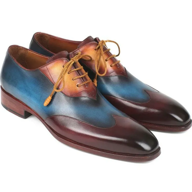 Best Sale Paul Parkman Leather Wingtip Oxfords Bordeaux & Blue & Camel Bordeaux,Blue/Camel