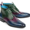 Hot Paul Parkman Leather Wingtip Ankle Boots Three Tone Blue Purple Green BluePurpleGreen