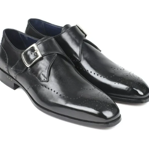 Store Paul Parkman Leather Wingtip Single Monk Strap Shoes Black