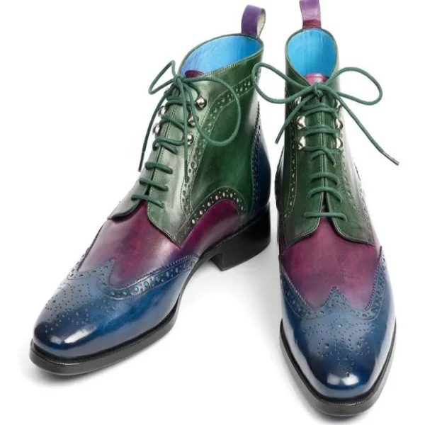 Hot Paul Parkman Leather Wingtip Ankle Boots Three Tone Blue Purple Green BluePurpleGreen