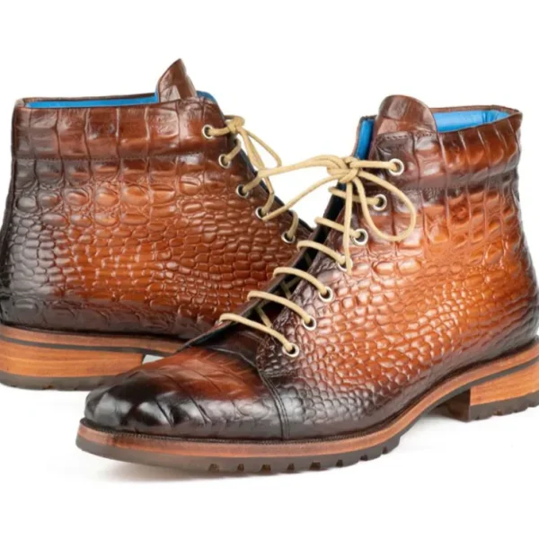 Online Paul Parkman Men's Croco Embossed Leather Boots Brown