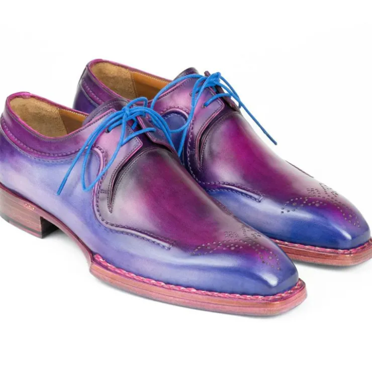 Sale Paul Parkman Men's Hand-Welted Leather Derby Shoes Blue & Purple