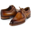 Outlet Paul Parkman Men's Hand-Welted Leather Derby Shoes Camel Brown