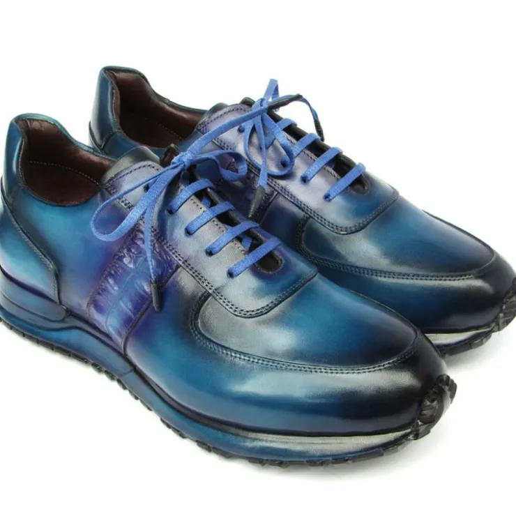 Fashion Paul Parkman Men's Patina Leather Sneakers Turquoise / Purple