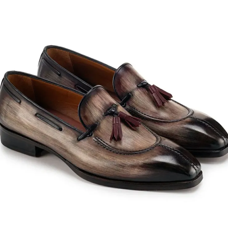 Discount Paul Parkman Men's Split Toe Tassel Loafers Patina Leather Brown