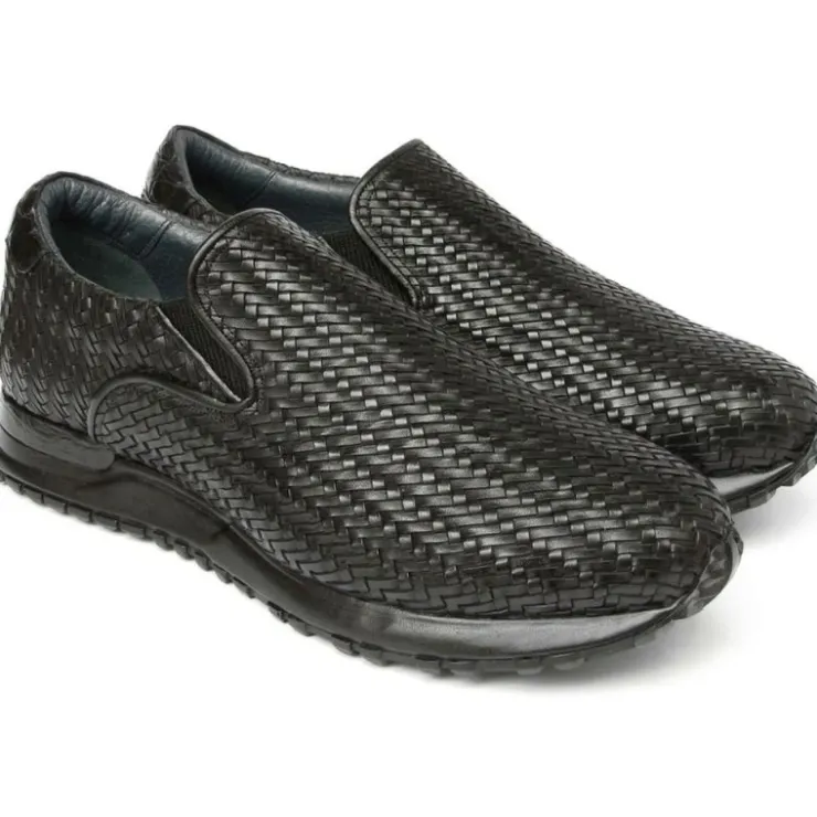 Discount Paul Parkman Men's Woven Leather Slip-On Sneakers Black