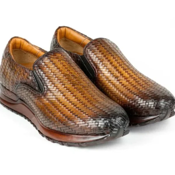 Flash Sale Paul Parkman Men's Woven Leather Slip-On Sneakers Brown