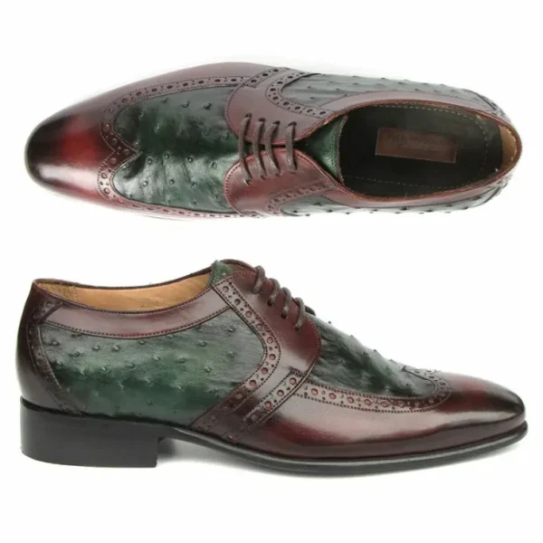 Sale Paul Parkman Ostrich / Leather Derby Shoes Green / Brown