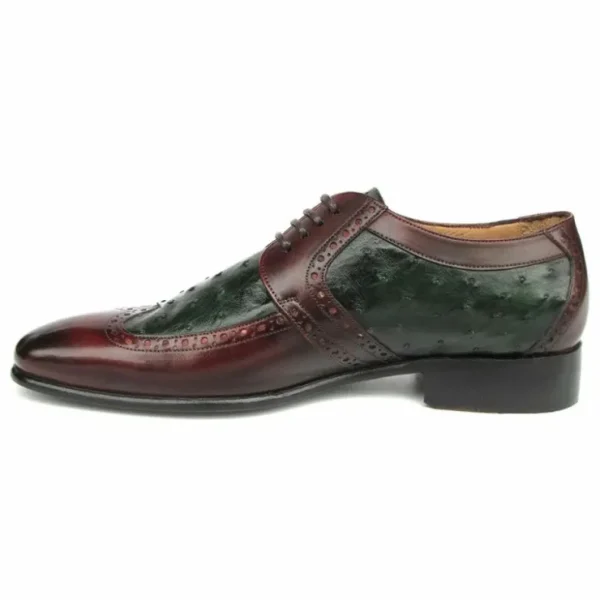 Sale Paul Parkman Ostrich / Leather Derby Shoes Green / Brown