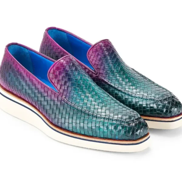 Discount Paul Parkman Smart Woven Loafers Green & Purple Green&Purple