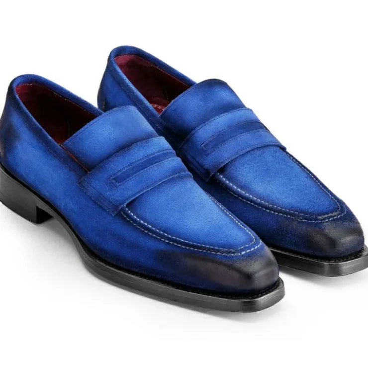 Discount Paul Parkman Suede Goodyear Welted Loafers Blue Antique BlueAntique