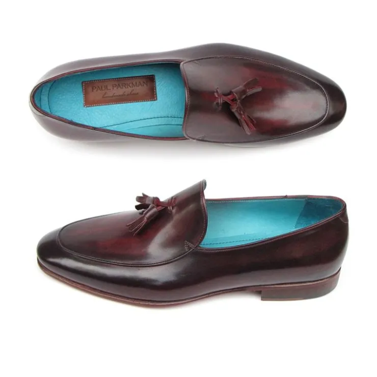 Shop Paul Parkman Tassel Loafers Black / Burgundy