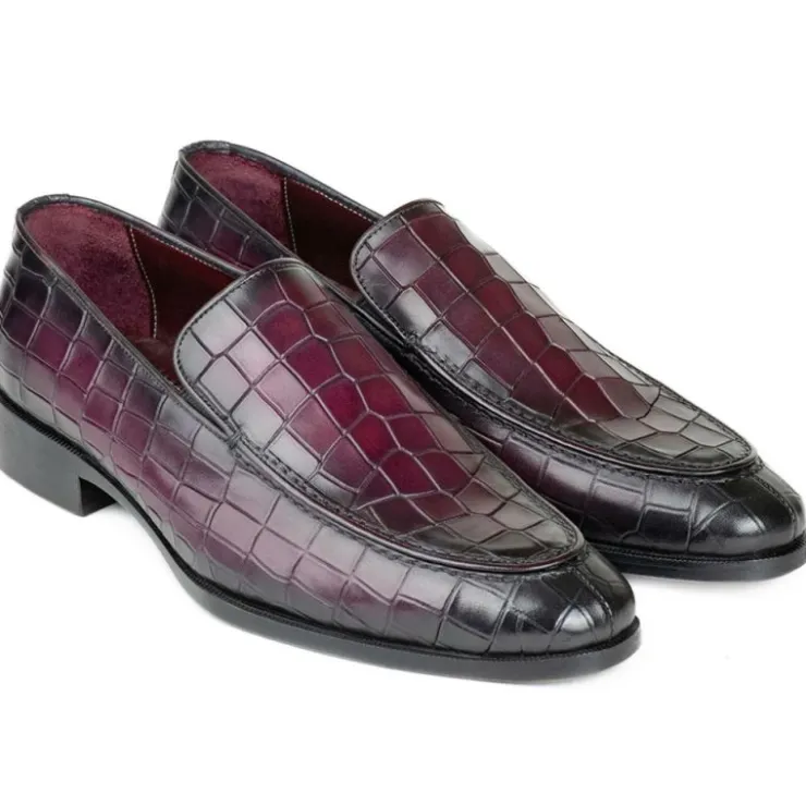 Discount Paul Parkman Textured Croco Leather Loafers Purple