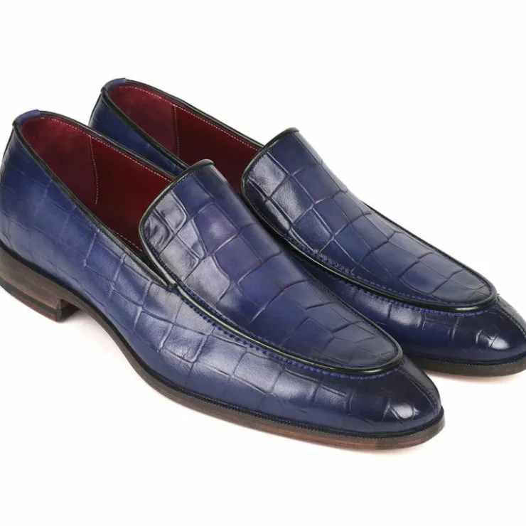 Outlet Paul Parkman Textured Croco Leather Loafers Blue