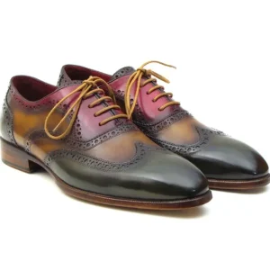 Outlet Paul Parkman Three Tone Wingtip Brogues Green/Camel/Bordeaux