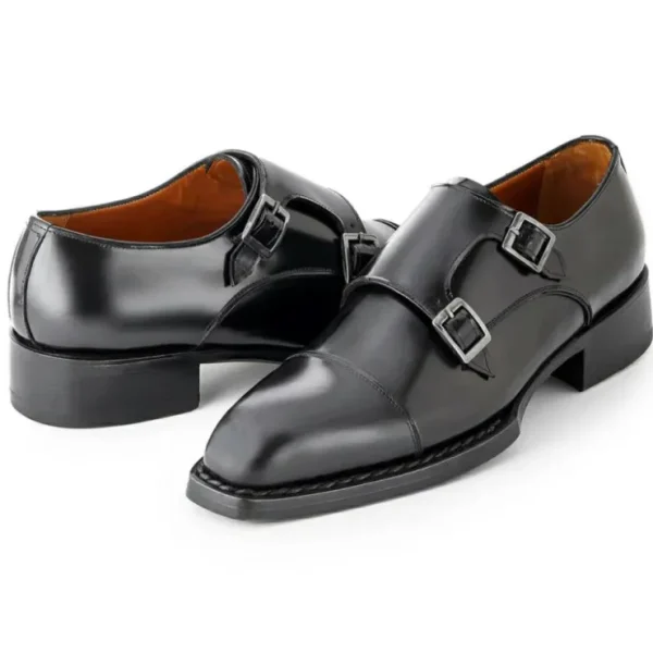 Best Sale Paul Parkman Triple Leather Sole Hand-Welted Cap Toe Monkstrap Black