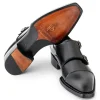 Best Sale Paul Parkman Triple Leather Sole Hand-Welted Cap Toe Monkstrap Black