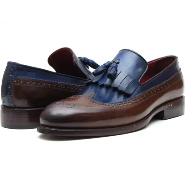 New Paul Parkman Wingtip Tassel Loafers Brown/ Navy Brown/Navy