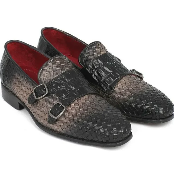 Fashion Paul Parkman Woven & Croc Embossed Monk Strap Shoes Gray