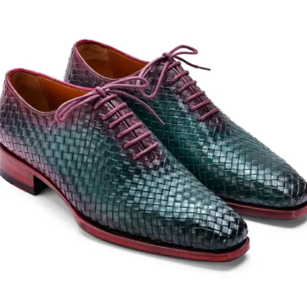 paul_parkman_woven_leathe_0-3.webp Cheap Paul Parkman Woven Leather Oxfords Green & Purple Green&Purple