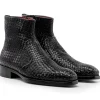 Cheap Paul Parkman Woven Leather Hand-Welted Zipper Boots Black