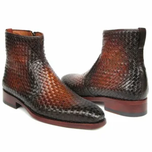 Cheap Paul Parkman Woven Leather Zipper Boots Brown