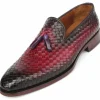 Clearance Paul Parkman Woven Leather Tassel Loafers Burgundy