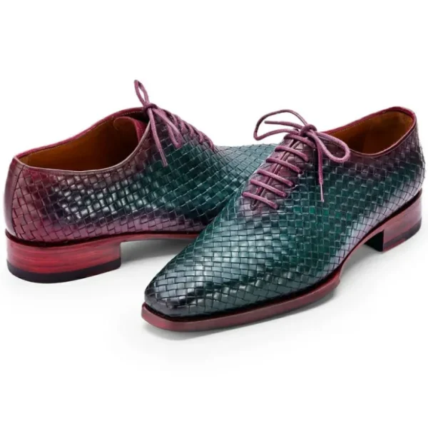 paul_parkman_woven_leathe_1-2.webp Cheap Paul Parkman Woven Leather Oxfords Green & Purple Green&Purple