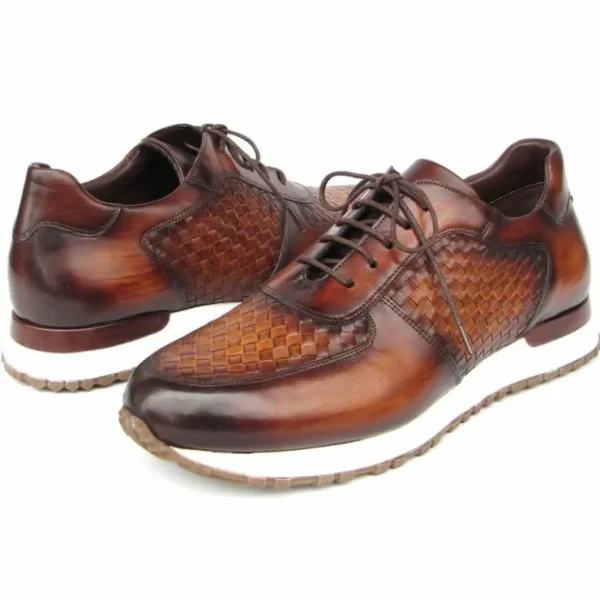 Fashion Paul Parkman Woven Leather Sneakers Brown