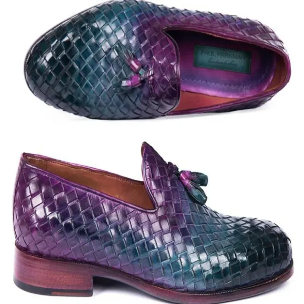 Shop Paul Parkman Woven Leather Tassel Loafers Multicolor