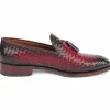 Clearance Paul Parkman Woven Leather Tassel Loafers Burgundy