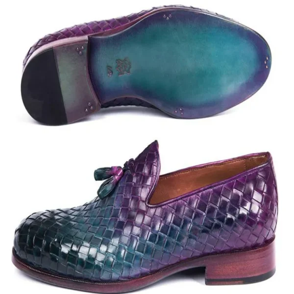 Shop Paul Parkman Woven Leather Tassel Loafers Multicolor