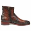 Cheap Paul Parkman Woven Leather Zipper Boots Brown